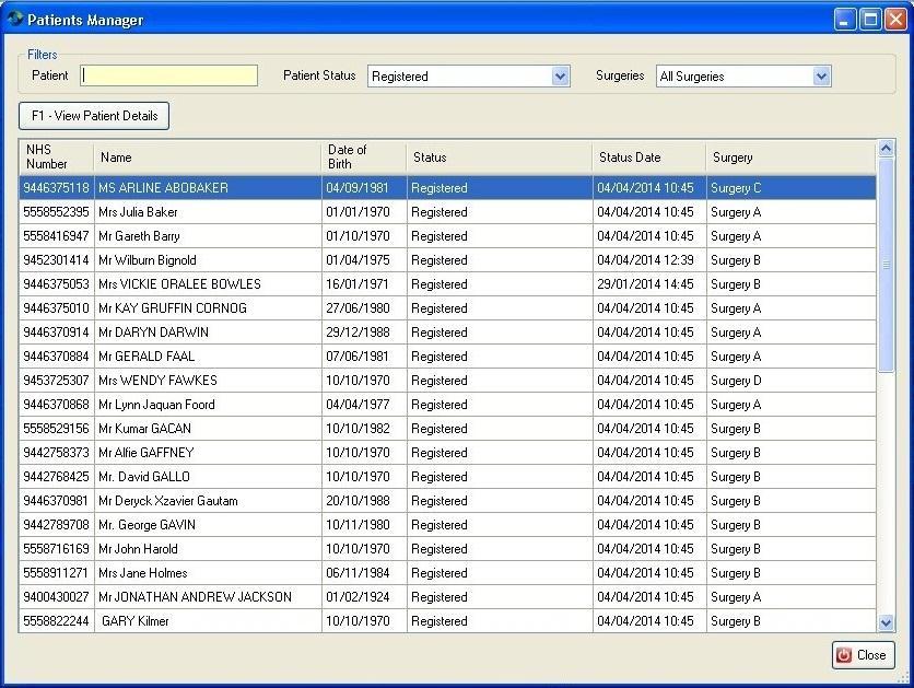 Patients Manager Use [F10 Patients Manager] from the MedsManager Admin window to view the updated registration status for all Medicines Manager patients.