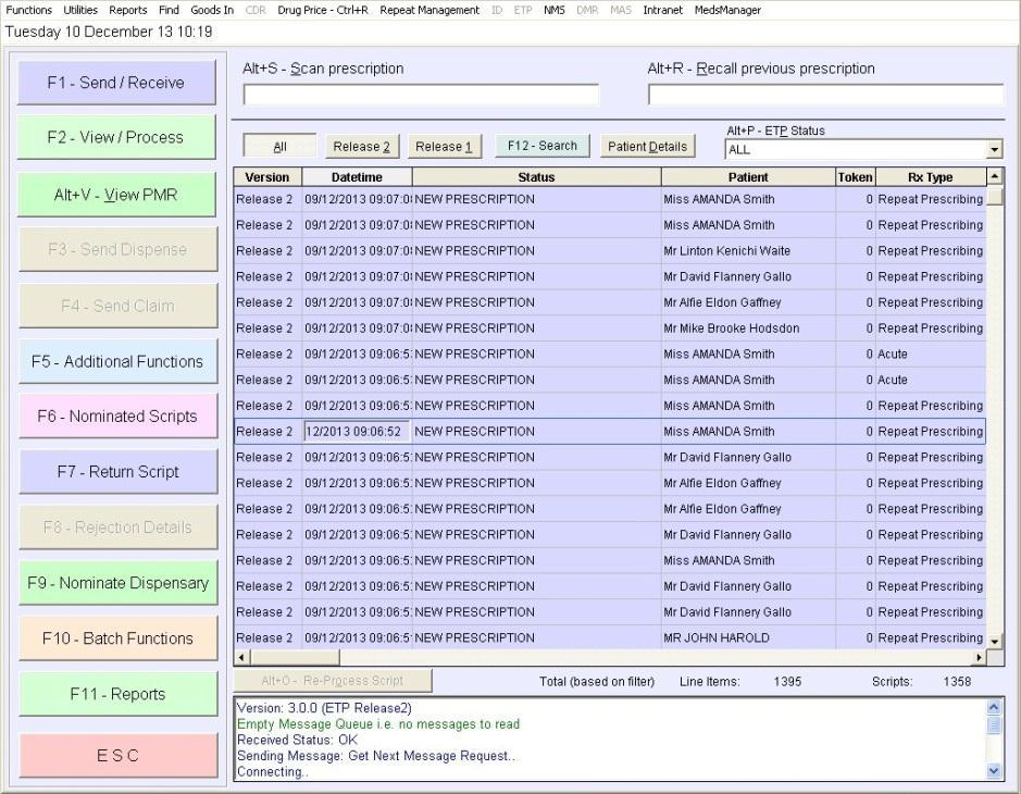 Processing Repeat Requests Once the surgery has accepted the repeat request, prescriptions received in response to these requests will be displayed under the Prescriptions tab in the MedsManager