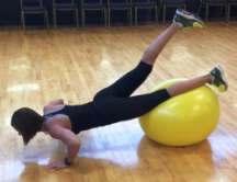 Place left shin up on stability ball and right leg up in air with both legs straight. 3.