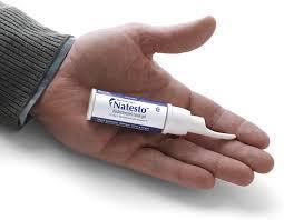 Natesto Ease of administration, low dose, and no risk of secondary transference two or three daily doses (5.5 mg per nostril, 11.0 mg single dose). Total daily doses were 22 mg or 33 mg.