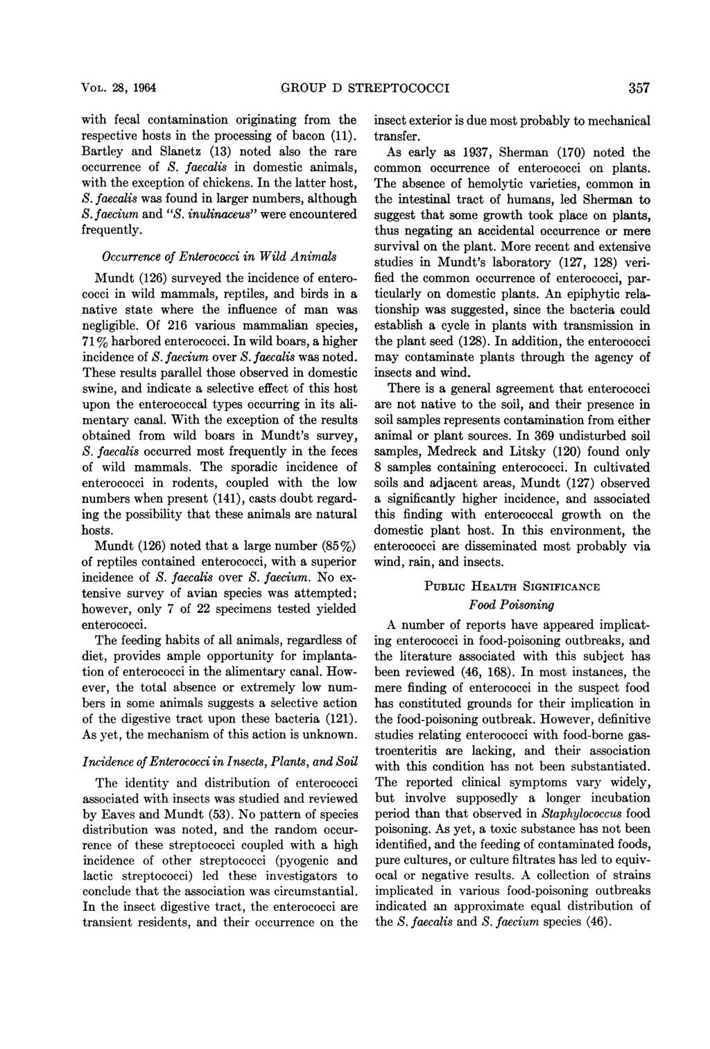 VOL. 28, 1964 with fecal contamination originating from the respective hosts in the processing of bacon (11). Bartley and Slanetz (13) noted also the rare occurrence of S.