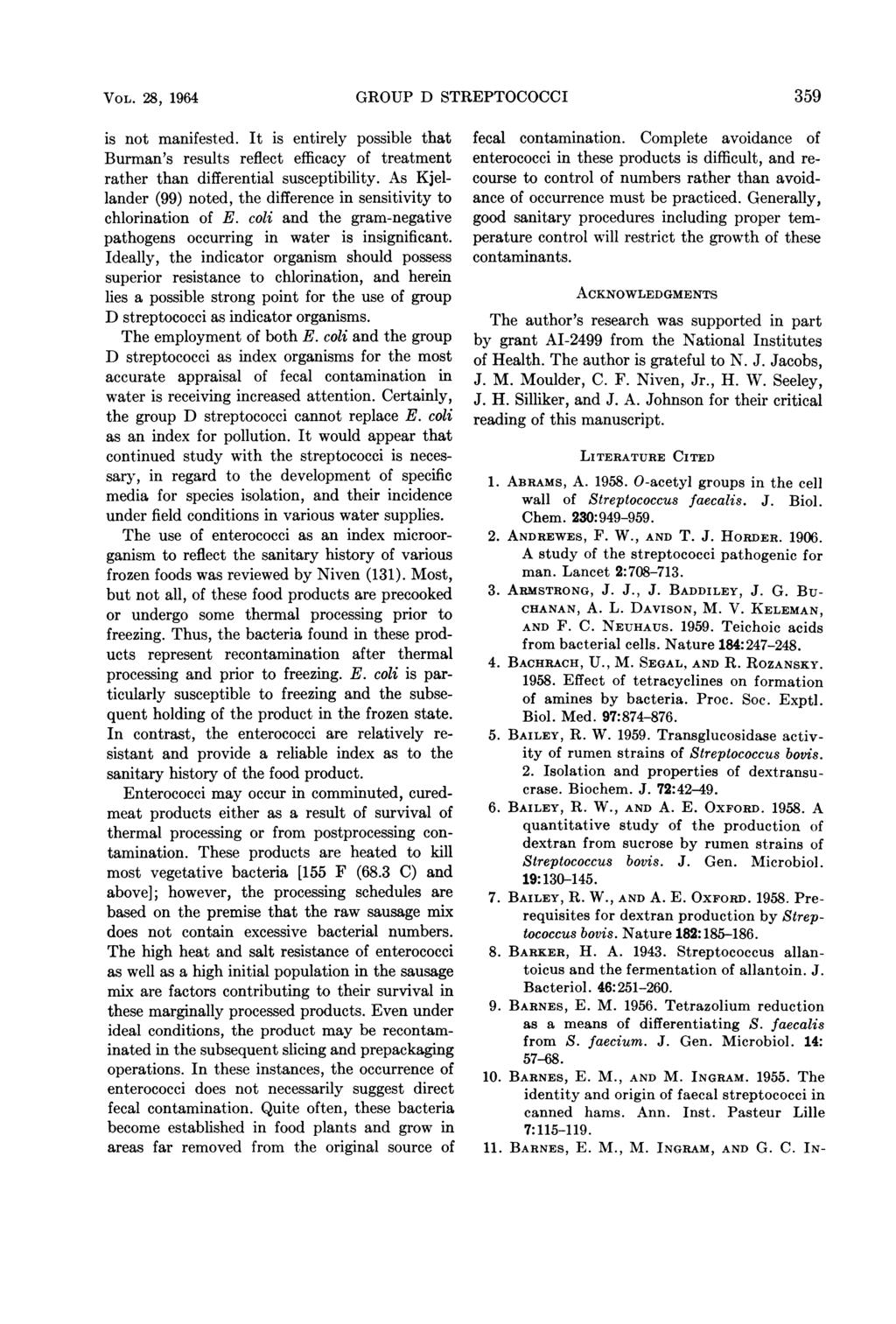 VOL. 28, 1964 GROUP D STREPTOCOCCI 359 is not manifested. It is entirely possible that Burman's results reflect efficacy of treatment rather than differential susceptibility.