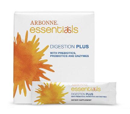 MEET THE PRODUCT ARBONNE ESSENTIALS DIGESTION PLUS For Daily Health Tummy time. Every day add a single serving stick pack of mild powder to any cold or room-temperature liquid.