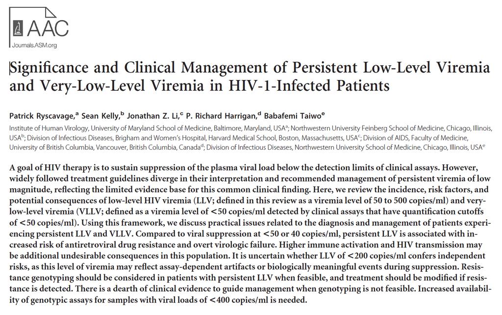 Clinical Review of Low-Level Viremia Source: Ryscavage P