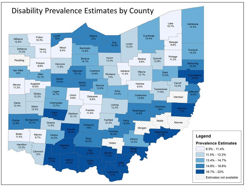 Disabilities Pike County and its entire surrounding service region have a higher prevalence of disability than the rest of Ohio.