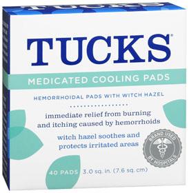 TUCKS PADS 40 pads. Temporarily relieves local itching and discomfort associated with hemorrhoids. Also available in 100 count pads ($10.00). HEMORRHOID ANTISEPTIC CLEANSING PADS 100 count.