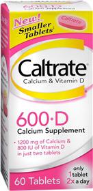 CALTRATE 600MG PLUS D TABLETS* 60 tablets. Contains calcium and advanced levels of vitamin D. VITAMINS & SUPPLEMENTS $10.
