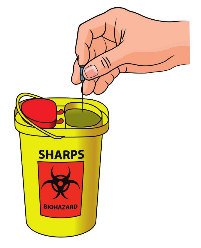 Discard used vials (even if there is left over liquid in them) and any disposable supplies, in your sharps container. 4. Clean and store your infusion pump.