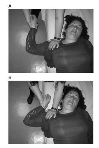 PROM to tolerance ) Shoulder maintained in neutral to limit elevation Shoulder 90 deg abd and ER Forearm pronation, elbow PROM flexion from 90 (A) to pt tolerance (B) (further tension ulnar n.
