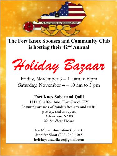 Mark your calendars, save the date, and get ready for some Christmas shopping at the 42 nd annual FKSCC HOLIDAY BAZAAR.