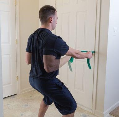 Add repetitions (up to 20 reps), move further from the wall, or use a thicker elastic band to make the exercise more challenging. Phase 3: 3.
