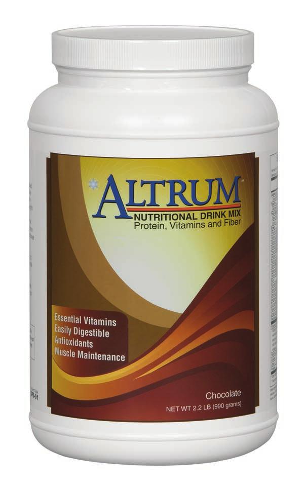 Nutritional Drink Mix ALTRUM Nutritional Drink Mix delivers high-quality whey protein, fiber, vitamins and minerals, enzymes and more. It has a rich chocolate flavor.