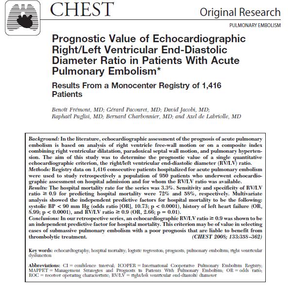 Adverse outcomes associated with RVD Echocardiographic RV/LV ratio 0.