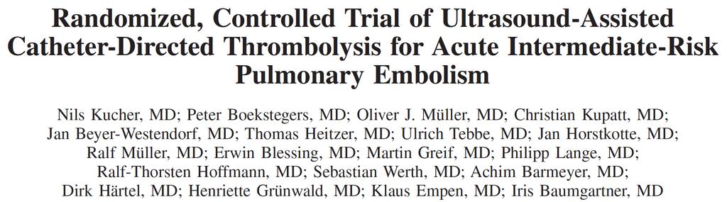 59 patients, intermediate risk (RV:LV ratio >1) US-assisted CDT (USAT) vs.
