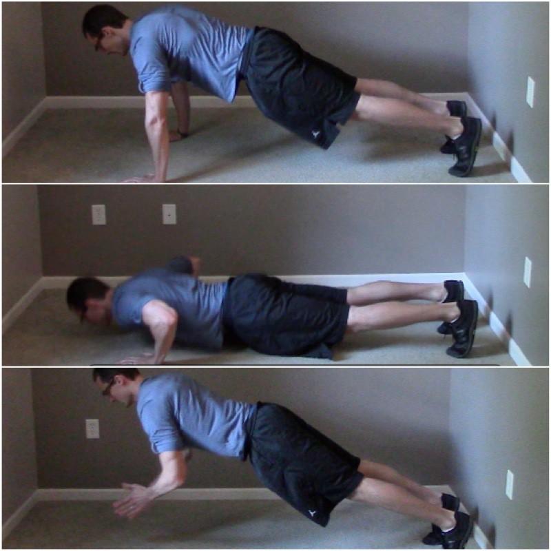 Clapping Pushups 1. Starting Position: Get in a push-up position with your hands about shoulder width apart or a little wider than shoulder width. Keep your core tight and your back straight. 2.