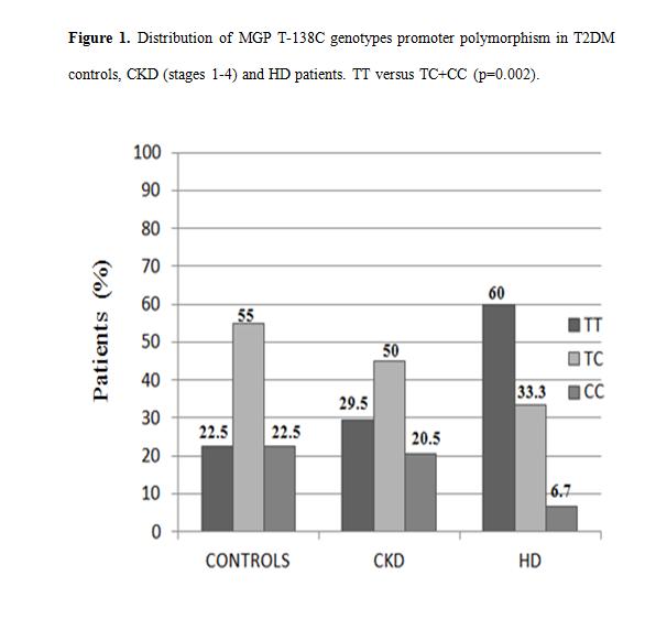 TT genotype is more frequent in HD than CKD stages 1-4 and even less frequent in