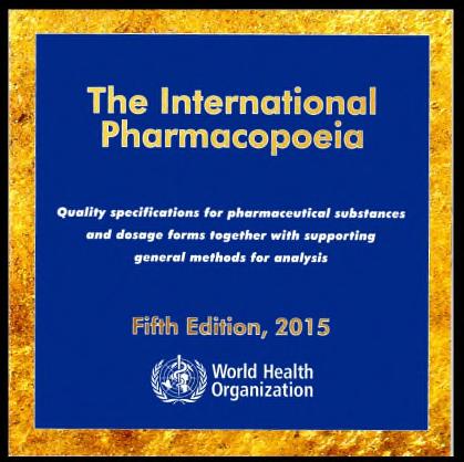 The International Pharmacopoeia contains analytical methods and specifications for active pharmaceutical ingredients (API) finished pharmaceutical products