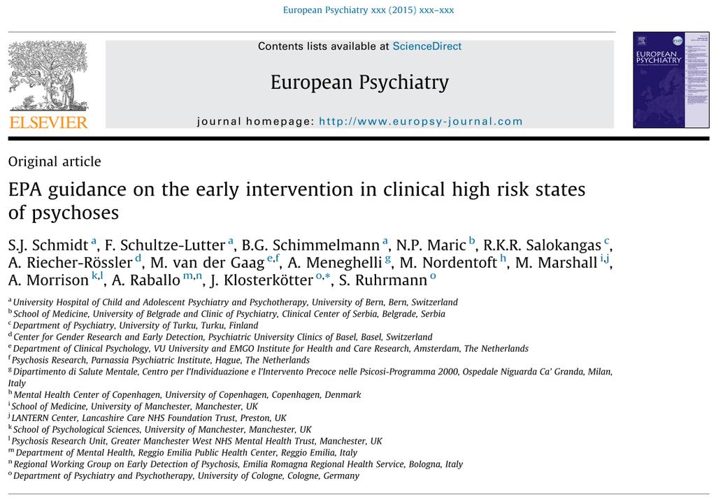 EUROPEAN PSYCHIATRIC ASSOCIATION GUIDANCE ON THE EARLY