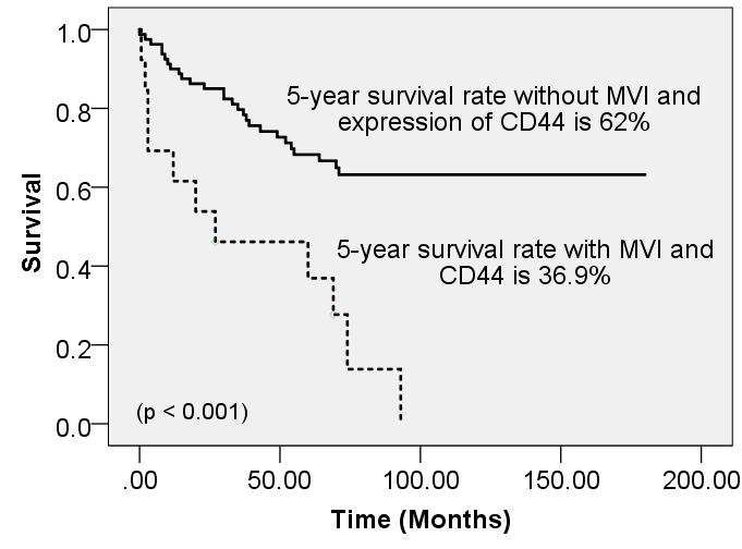 OVERALL SURVIVAL WITH MVI AND CD44 CD44 + expression and MVI in the explanted tumors was an