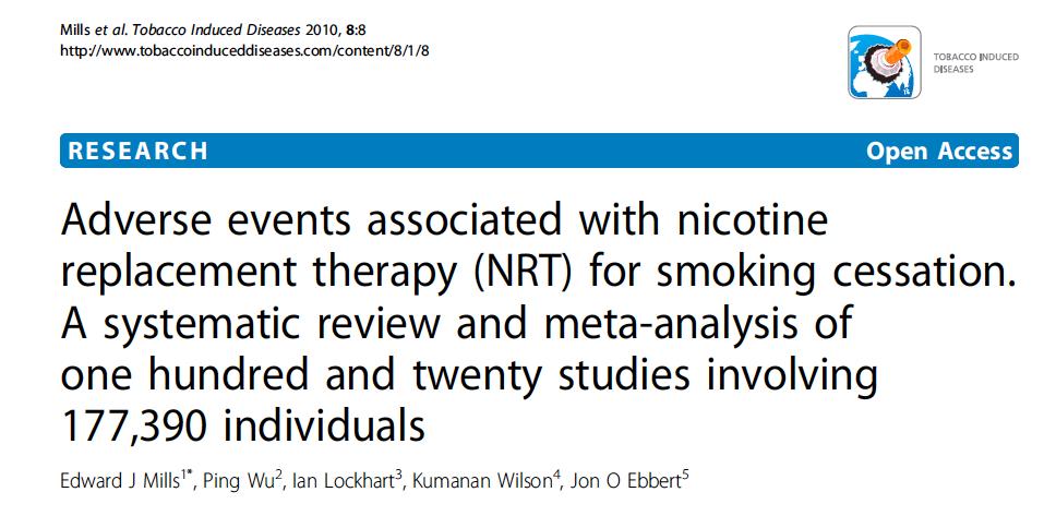 NICOTINE SAFETY Source: Adverse events associated with nicotine replacement therapy (NRT) for smoking cessation.