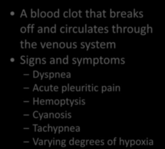through the venous system Signs