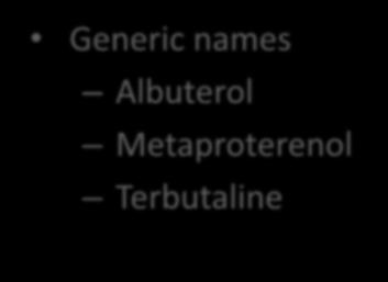 Metaprel Brethine Generic names