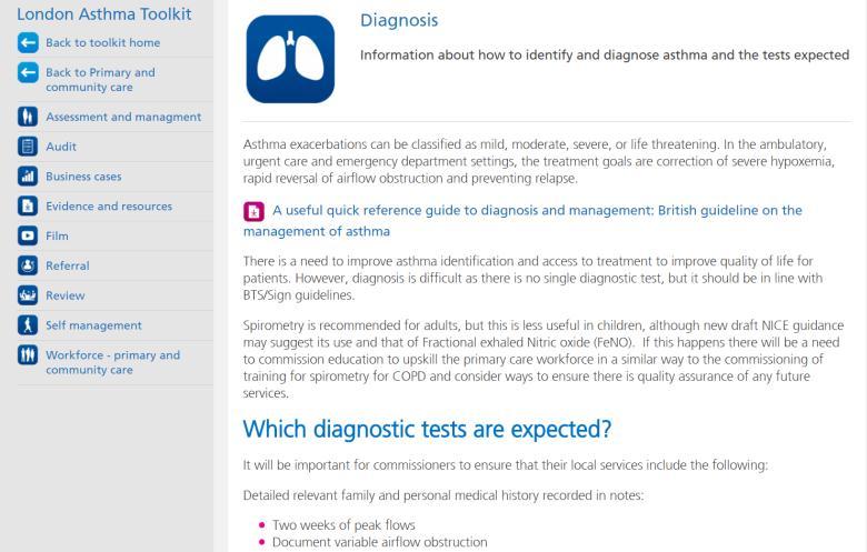 Diagnosis Useful guidance on how you can aid diagnosis in the