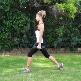 DB or BB Split Squat Preparation: Grasp dumbbells at your sides. Stand with one foot for ward and the other foot behind in a lunge position.