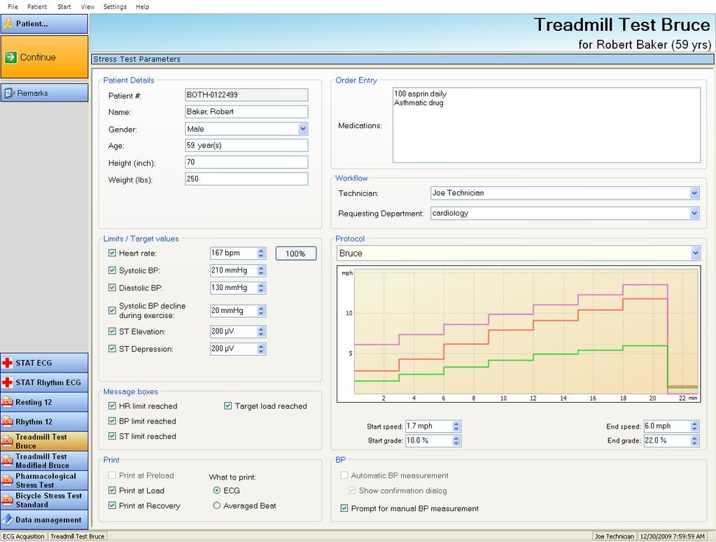 Detailed procedures Stress test parameters Before the start of a stress test, the Stress Test Parameters display. Complete the fields to set the parameters for the stress test.