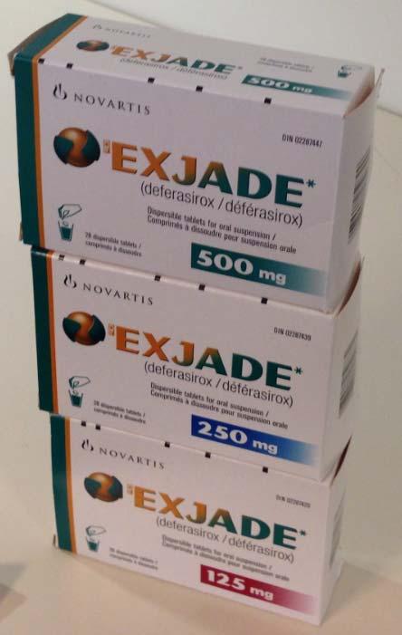 EXJADE dispersible tablets JADENU TM film-coated tablets Strengths: 125 mg, 250 mg, 500 mg (round, white tablets) Strengths: 90 mg, 180 mg, 360 mg (oval, blue tablets) Dispersible tablets Film-coated