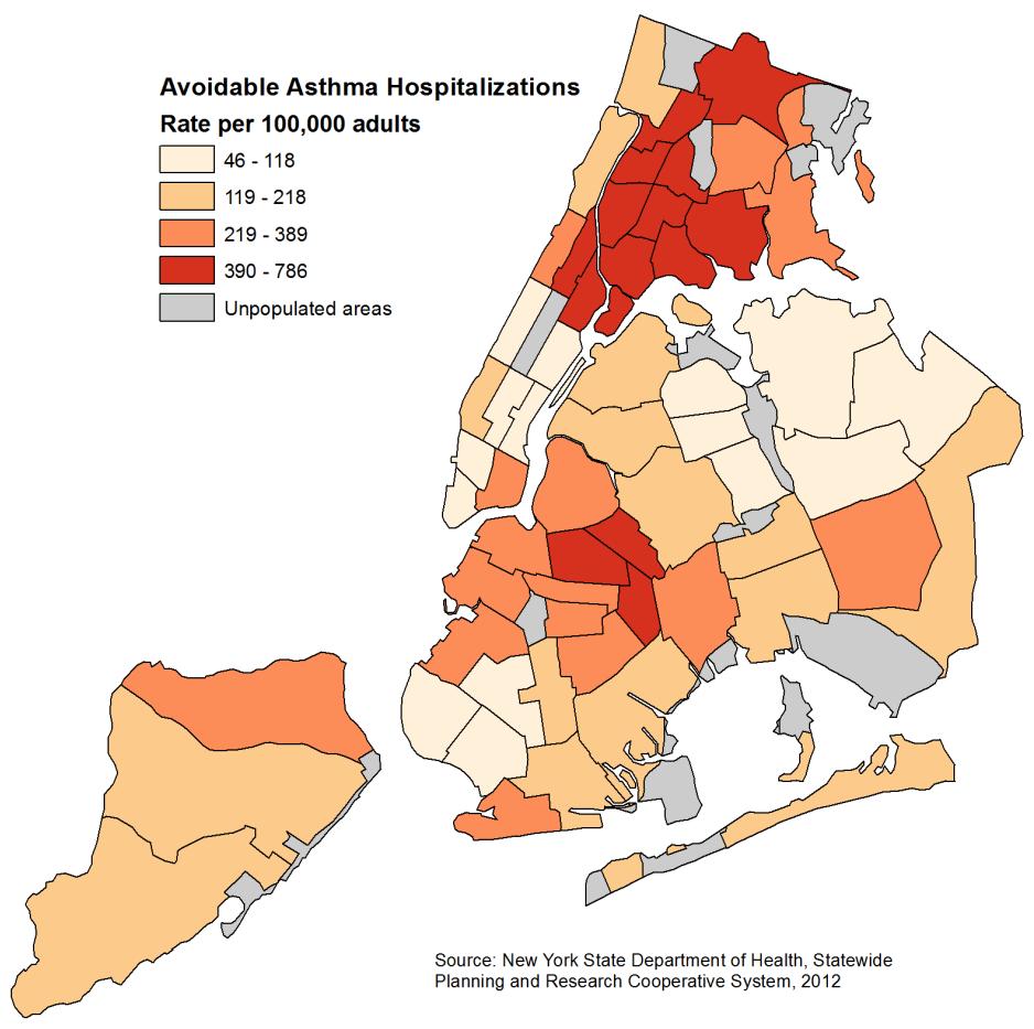 Age-Adjusted Avoidable Asthma Hospitalizations per 1, 6 of 1 community districts with highest asthma hospitalization rates are in the Bronx 8 7 6 5 Bronx 58 21 Mott Haven & Melrose 22 Hunts Point &