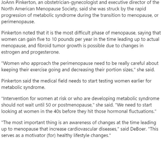 Intervention for women at risk or who are developing metabolic syndrome should not wait until 50