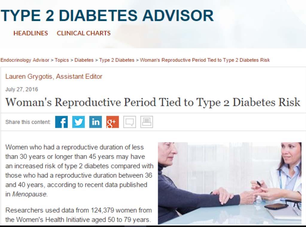 The finding that both shorter and longer reproductive durations were associated with risk of diabetes has important
