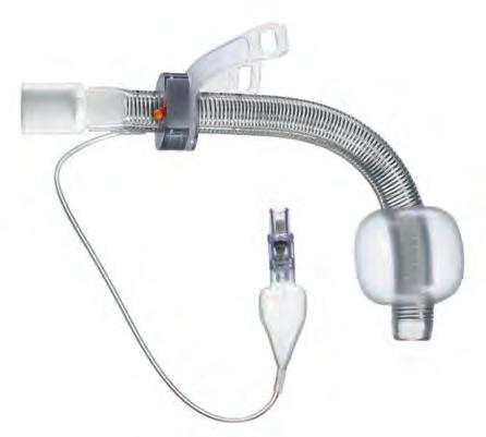 Spiral-reinforced tracheostomy tube, cuffless with adjustable neck flange Cannula with 15mm connector, wire reinforced, with scale Obturator and wide neck