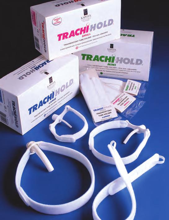 Trachi-Hold Tracheostomy Tube Holders Trachi-Hold Key features Secure positioning of tube on neck Easily and quickly adjusted Soft and flexible materials Avoids soreness and discomfort Trachi-Hold