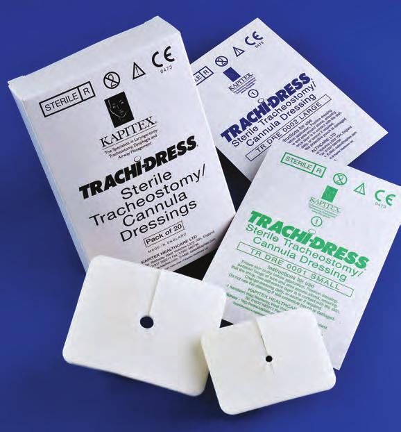 Trachi-Dress Sterile tracheostomy dressing Dedicated to keep the tracheal stoma area dry and make tracheostomy management easier Trachi-Dress is a major advance over traditional gauze and foam style