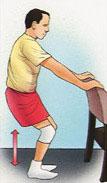 Partial Squat, with Chair Hold onto a sturdy chair or counter with your feet 6-12 inches from the chair or counter. Do not bend all the way down. DO NOT go any lower than 90 degrees.