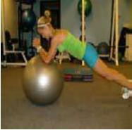 Plank with Elbows Stationary on a Fit Ball 15-20 Reps For greater intensity, roll the ball out and back in repeatedly