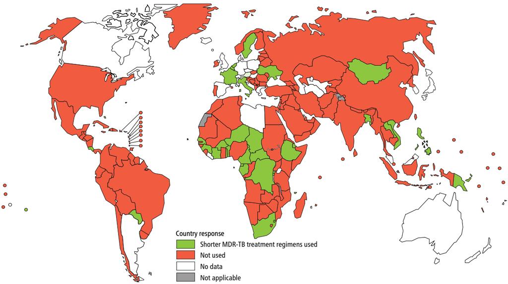 Countries that had used shorter MDR-TB treatment regimens by the end of 2016 The boundaries and names shown and the designations used on this map do not imply the expression of any opinion whatsoever