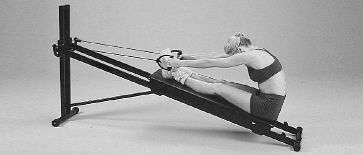 Your back should remain on the glideboard. Lay back in the original position and repeat. Upper and Lower Abdominals #7 Stretcher Unhook arm pulley cable. Grasp pulley handles.