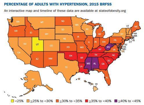 Hypertension and Obesity The top 10 states with