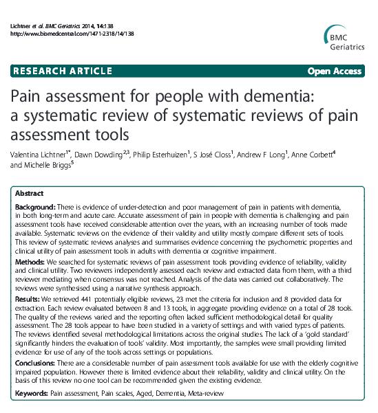 Pain assessment for people with dementia 28 tools reviewed