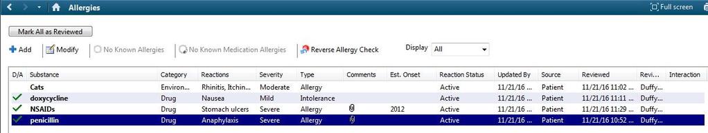 Finally, remember to at least briefly review/confirm allergies at each visit. This is particularly important the first time you see a patient using the Cerner EHR.