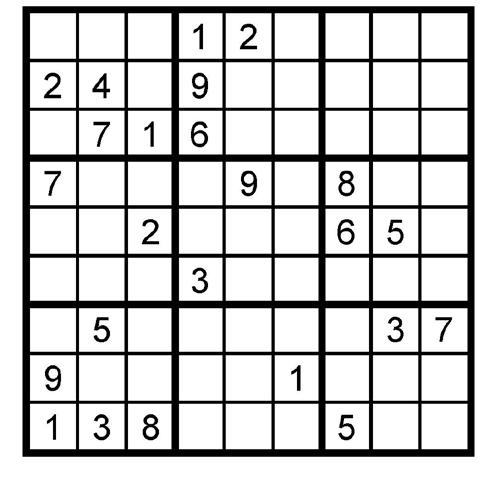 Sudoku The challenge is to fill every row across, every column down, and every 3x3 box with the digits 1 through 9.