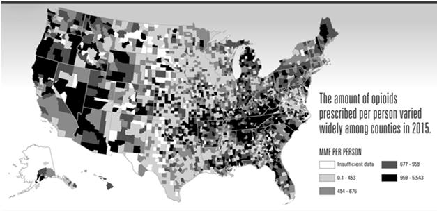 Prescribing Patterns, by County: 2015 Source: CDC Vital Signs, July 2017 Interactive maps: https://www.cdc.gov/drugoverdose/maps/rxrate-maps.