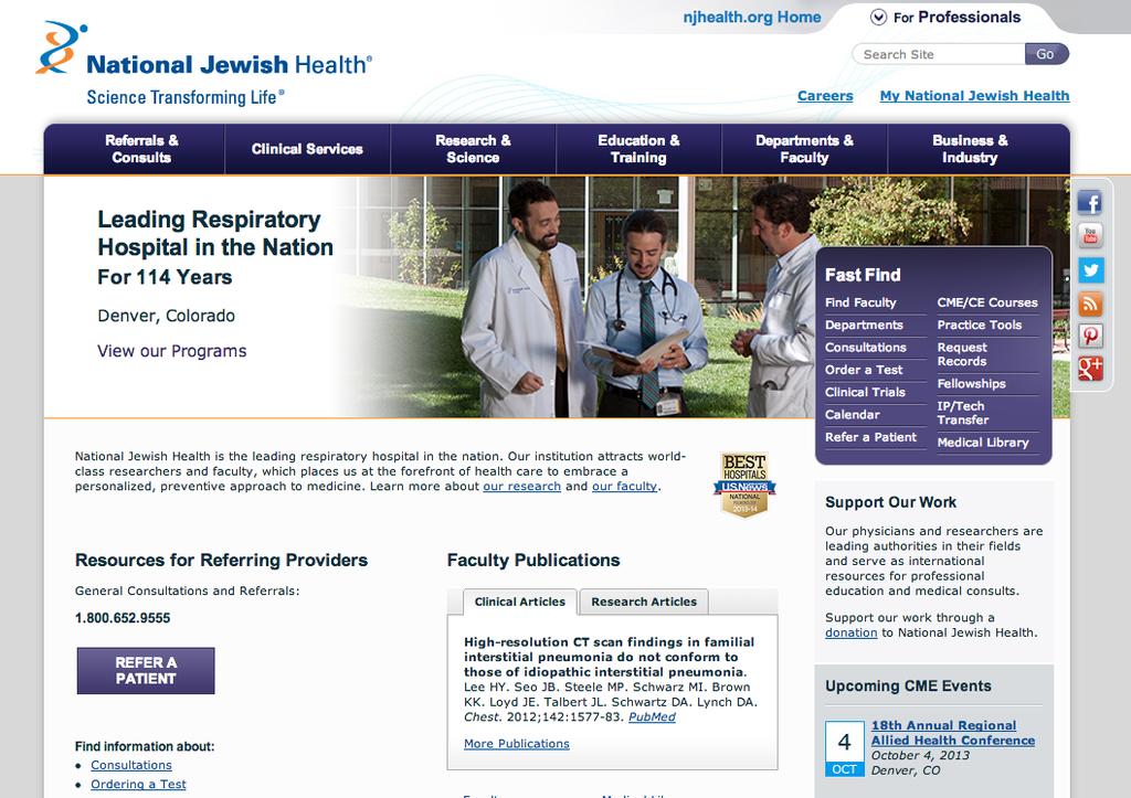 Clinical Interests New Website for Medical Professionals Plus Enhancements for Your Patients To better serve medical professionals, National Jewish Health has created a new section on our website