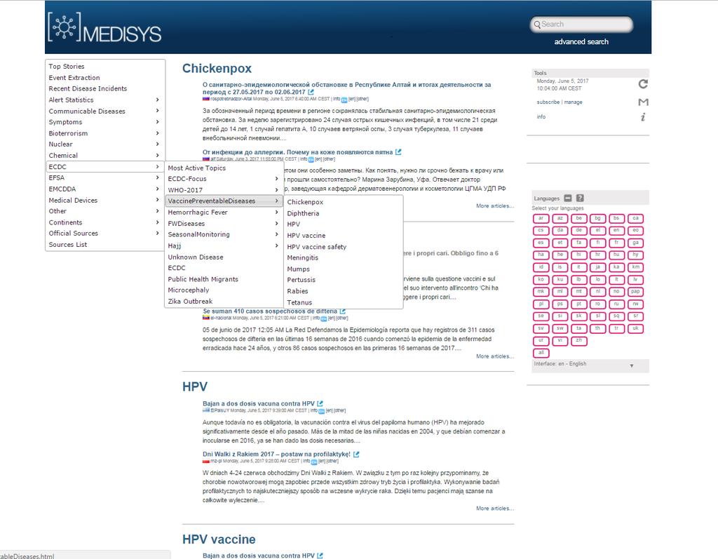MEDISYS VPD specific searches Source: http://medisys.newsbrief.