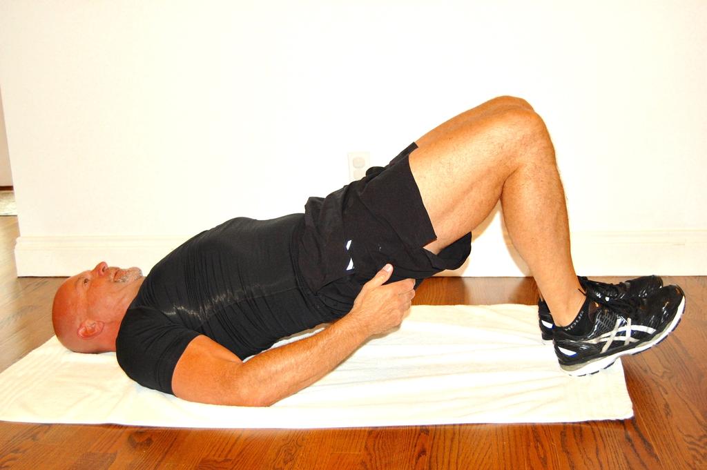 Gluteal Bridge This exercise strengthens your rear (Gluteals) Lie on your back on mat with Perfect Posture Hold in your abdominals Lift your rear as high to the ceiling as you can Using