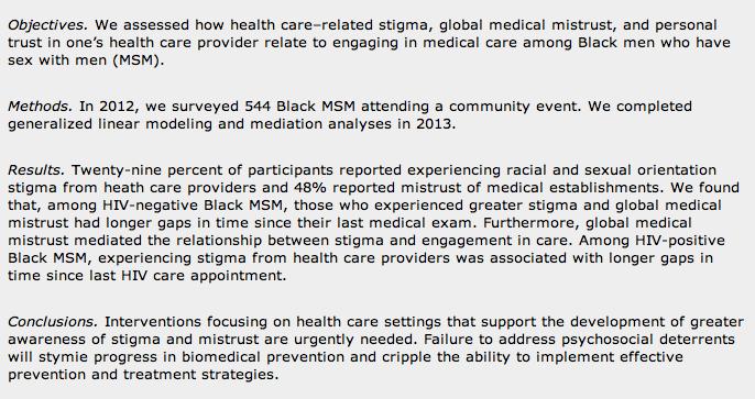 Among HIV-negative Black MSM, experiencing stigma from health care