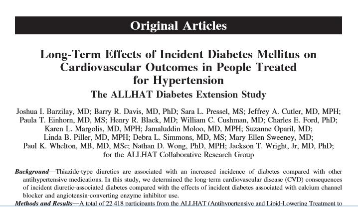 For those without metabolic syndrome, the rate of newly diagnosed type 2 diabetes was: chlorthalidone 7.7% amlodipine 4.